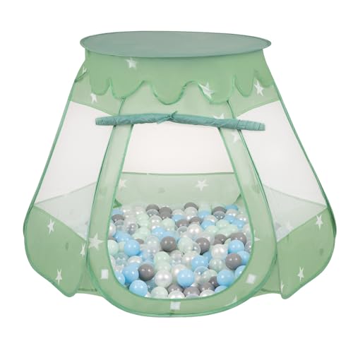 Selonis Baby Spielzelt Mit Plastikbällen Zelt 105X90cm/100 Stück Bälle Plastikkugel Kinder, Minze:Perle/Grau/Transparent/Babyblue/Minze von SELONIS