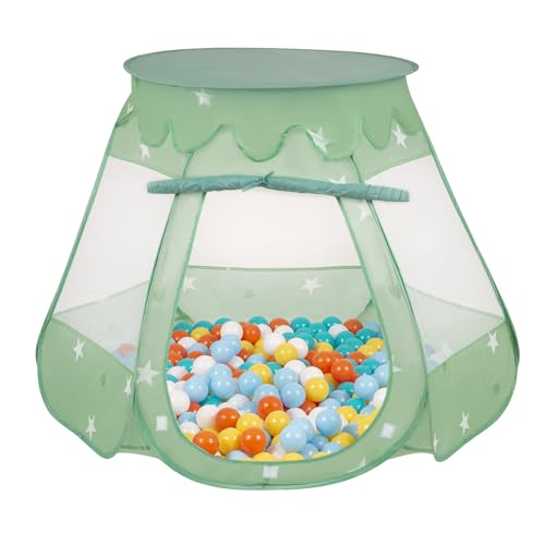 Selonis Baby Spielzelt Mit Plastikbällen Zelt 105X90cm/100 Stück Bälle Plastikkugel Kinder, Minze:Weiß/Gelb/Orange/Babyblue/Türkis von SELONIS