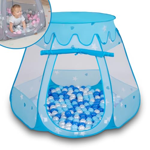 Selonis Baby Spielzelt Mit Plastikbällen Zelt 105X90cm/200 Bälle Plastikkugel Kinder, Blau:Babyblau-Blau-Perle von SELONIS