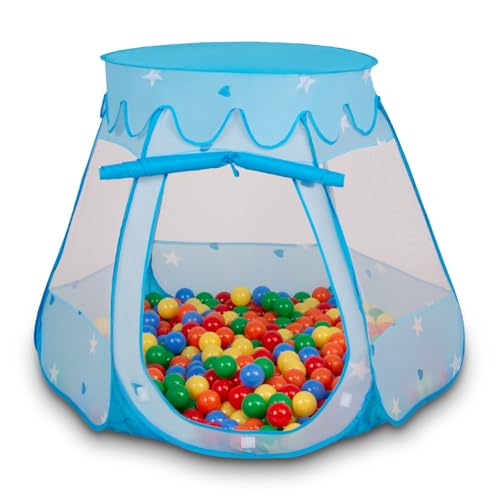 Selonis Baby Spielzelt Mit Plastikbällen Zelt 105X90cm/300 Bälle Plastikkugel Kinder, Blau:Gelb-Grün-Blau-Rot-Orange von SELONIS