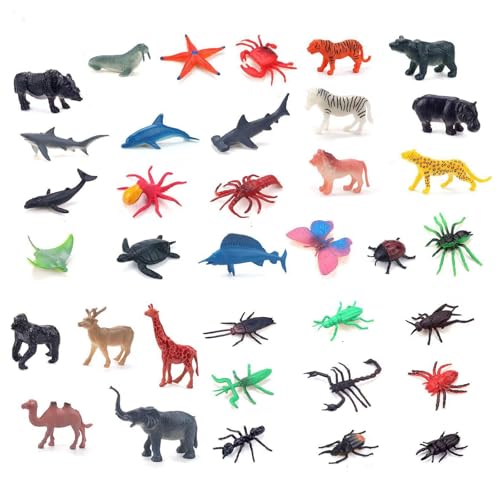 Tiere Figuren Spielzeug,12 PCS Tierfiguren Figuren Spielzeug + 12 PCS Insektenwelt Miniatur + 12 PCS Mini Meerestiere Dschungel Wild Zootiere Figuren Spinne Spielset für Kinder Kinder Lernspielzeug von Semazz