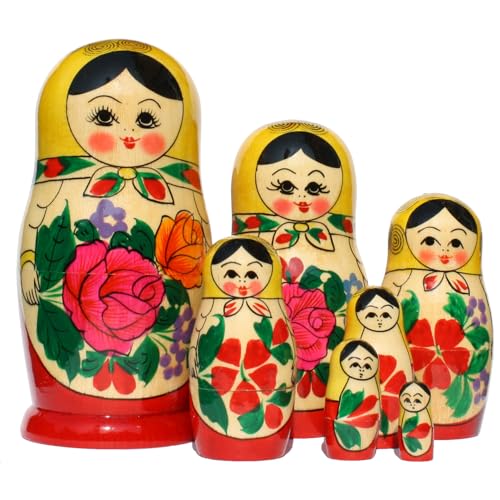 Semenovskay Rospis Matroschka Puppen Babuschka russische Matrjoschka Original Steckpuppe Holzpuppe Sammlerstücke Gelbes Tuch 7 Puppen 16cm von Semenovskay Rospis