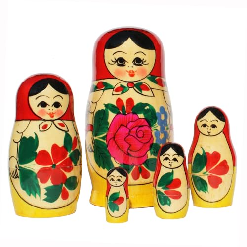 Semenovskaya Rospis Matroschka Figuren Babuschka Matrjoschka Holzpuppen klassisch (5 Puppen 11 cm rotes Tuch) von Semenovskaya Rospis