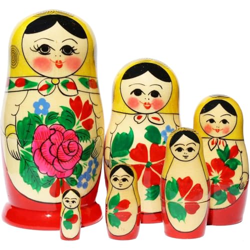 Semenovskaya Rospis original russische Matroschka Puppen Babuschka Matrjoschka Holzpuppen klassisch (6 Puppen 13 cm gelbes Tuch) von Semenovskaya Rospis