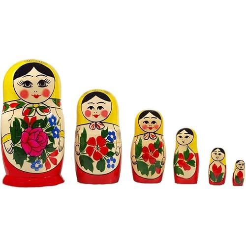 Semenowskaja Rospis Matroschka Puppen russische Babuschka Holzfiguren original klassisch Steckpuppe 'Gelbes Tuch' 6-TLG. 13cm von Semenowskaja Rospis