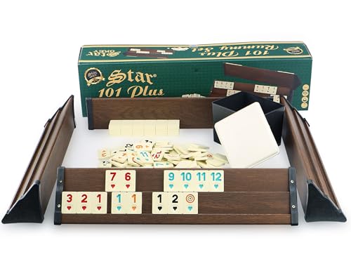 Semus - Star Holz Optik Rummy Set Okey mit Melamin Steine Plastik Okey TAKIMI/Dunkel von Semus