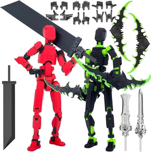 Action Figure Set, 2 Pieces Unassembled 13CM 3D Printed Multi-Joints, Kids' Play Action Figures for Collectors Desktop Decorations (Red+Black and Green) von SenShuang