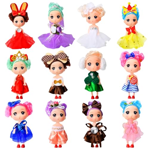 5 Zoll Prinzessinnen Puppen Set mit 12 Mini Figuren – Ideal für Puppenhausspiele für Mädchen – Inklusive Tiaras und Haarschmuck – Perfekte kleine Puppen für fantasievolles Spielen und Sammeln von SenZjx