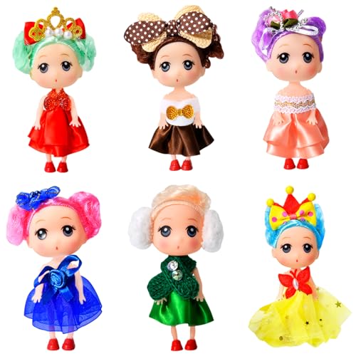 5 Zoll Prinzessinnen Puppen Set mit 6 Mini Figuren – Ideal für Puppenhausspiele für Mädchen – Inklusive Tiaras und Haarschmuck – Perfekte kleine Puppen für fantasievolles Spielen und Sammeln von SenZjx