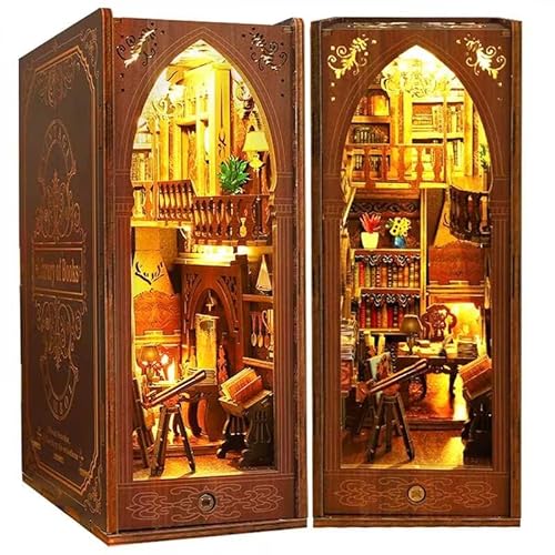 SenZjx Book Nook DIY Kit Puppenhäuser Holz Haus, 3D Holz Puzzle Bücherregal Einsatz mit Sensor LED Licht, Buch Ecke Miniatur Kit für Erwachsene Jugendlichea Miniatur Haus(Library)… von SenZjx