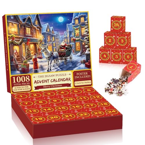 Adventskalender 2024 Puzzle für Kinder und Erwachsene,24 Boxen - 1008 Teile Puzzles,Die Geburt der Christus,Hausdekoration, Erwachsene, Kinder (H) von Senchinner