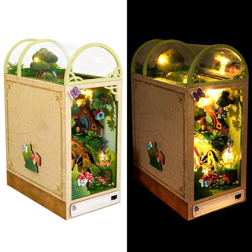 Book Nook Kit Blumen Ecke Booknook mit LED Lichter,DIY Book Nook Kit Blumenecke mit Staubschutzhaube,Buchstützen Booknook Bücherregaleinsatz Kits,3D Puzzle Miniatur Haus Modellbausatz von Senchinner