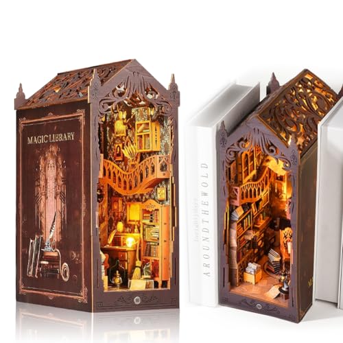 Buch Nook Kit - DIY Holz Puppenhaus, Miniatur Bausatz mit Staubschutzhülle und LED-Licht, kreatives 3D Puzzle für Erwachsene und Teens, einzigartiger Buchregaleinsatz für eine Zauberhafte Bücherecke von Senchinner