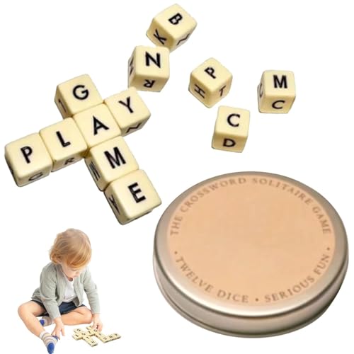 Das Kreuzworträtsel-Solitärspiel, Set mit zwölf Würfelbuchstaben, Alphabet-Buchstabierspiel, Acryl-Buchstabensteine ​​mit präziser Gravur, multifunktionales Buchstabierwürfelspiel mit Etui von Senermter