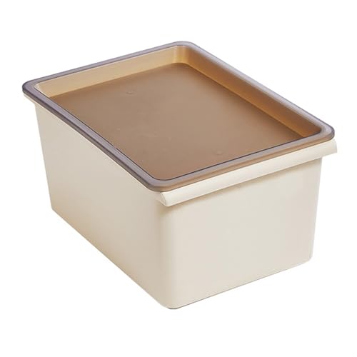 Senrusa Stapelbarer Aufbewahrungsbehälter aus Kunststoff für den Schreibtisch, Snack-Spielzeug-Organizer-Box mit Deckel für Speisekammer, Schlafzimmer, Badezimmerschrank, cremefarben von Senrusa