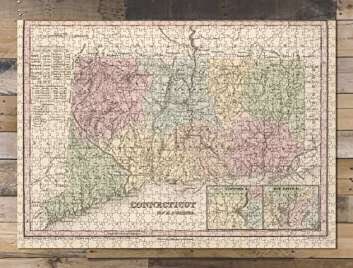 1000 Teile Puzzle-1834 Weltatlaskarte von Connecticut von H.S. Tanner | Connecticut Puzzle von Sense of Piece