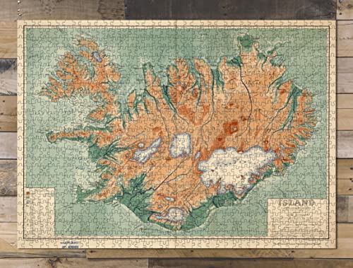 Puzzle mit 1000 Teilen - Karte von Island - Physikalisch-Politisches 1928 | Island-Puzzle-Karte von Sense of Piece