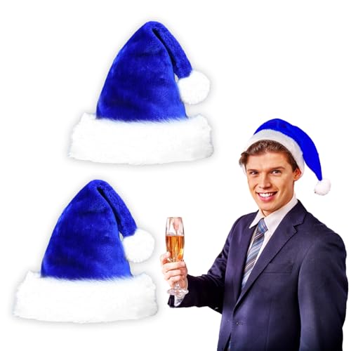 Weihnachtsmütze, Nikolausmütze Plüsche Weihnachtsmann Mütze Nikolausmütze Damen Herren Plüsche Weihnachtsmann Mütze Warm Dicker Nikolaus Mütze für Weihnachten Partys und Festlichkeiten, Blau von Senteen