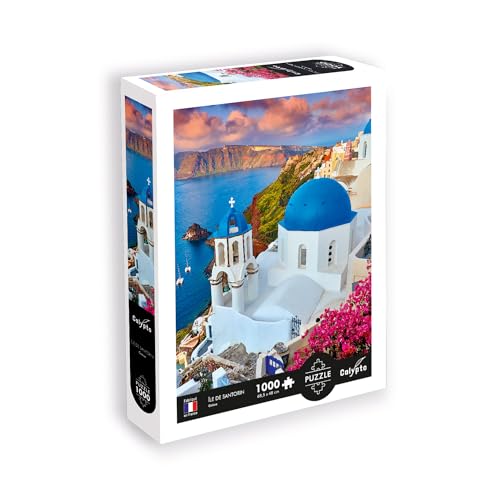 Calypto 3907052 Santorini, 1000 Teile Puzzle mit Soft-Touch, Städtepuzzle mit samtiger Oberfläche, für Erwachsene und Kinder ab 9 Jahren, Griechenland, Küste, Meer, [Mixed] von Sentosphere