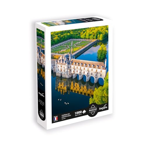 Calypto 3907100 Schloss Chenonceau, 1000 Teile Puzzle mit Soft-Touch, Landschaftspuzzle mit samtiger Oberfläche, für Erwachsene und Kinder ab 9 Jahren, Frankreich, Fluss, Garten, Weiß von Sentosphere