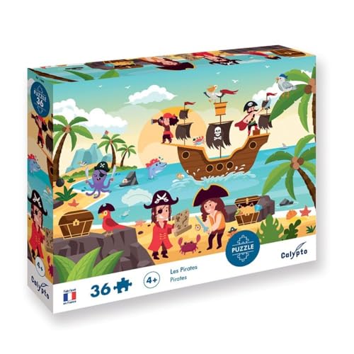 Calypto 3907604 Piraten, 36 Teile Puzzle mit Soft-Touch, Kinderpuzzle mit großen Teilen und samtiger Oberfläche inkl. Puzzleposter, für Kinder ab 4 Jahren, Piratenschiff, Nachauflage von Sentosphere