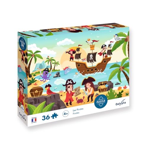 Calypto 3907604 Piraten, 36 Teile Puzzle mit Soft-Touch, Kinderpuzzle mit großen Teilen und samtiger Oberfläche inkl. Puzzleposter, für Kinder ab 4 Jahren, Piratenschiff, Nachauflage von Sentosphere