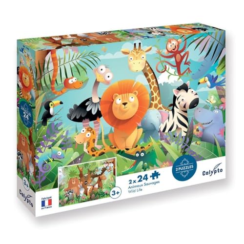 Calypto 3907705 Wald & Dschungle, 2x24 Puzzle-Set mit Soft-Touch, Kinderpuzzle mit großen Teilen und samtiger Oberfläche inkl. Puzzleposter, für Kinder ab 3 Jahren, Nachauflage von Sentosphere