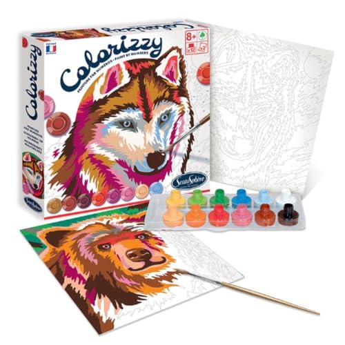 Sentosphère 3904508 Colorizzy, Malen nach Zahlen, Malset für Kinder, Waldtiere, Bastelset, Kreativ-Set, DIY, Wolf und Bär, Colorizzy Waldtiere, von Sentosphere