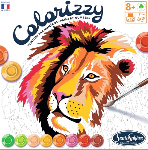 Sentosphère 3904500 Colorizzy, Malen nach Zahlen, Malset für Kinder, Löwe & Giraffe, Bastelset, Kreativ, DIY, Multi, 15-teiliges Set von Sentosphere