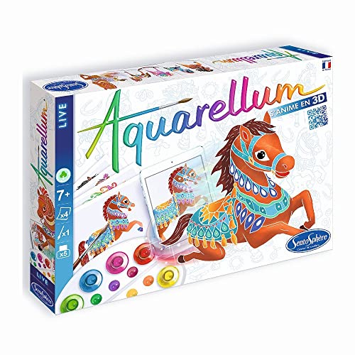 Sentosphère 3906701 Aquarellum Live 3D, Aquarell-Mal-Set für Kinder, Motiv Pferde, interaktives Kreativset mit Augmented Reality, Malset ab 7 Jahren von Sentosphere