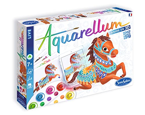 Sentosphère 3906701 Aquarellum Live 3D, Aquarell-Mal-Set für Kinder, Motiv Pferde, interaktives Kreativset mit Augmented Reality, Malset ab 7 Jahren von Sentosphere