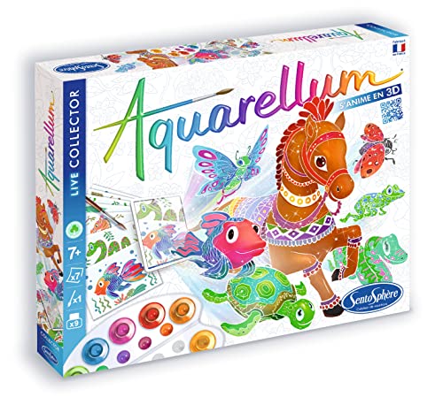 Sentosphère 3906704 Aquarellum Live 3D, Aquarell-Mal-Set für Kinder, Motiv Tiere, interaktives Kreativset mit Augmented Reality, Malset ab 7 Jahren von Sentosphere