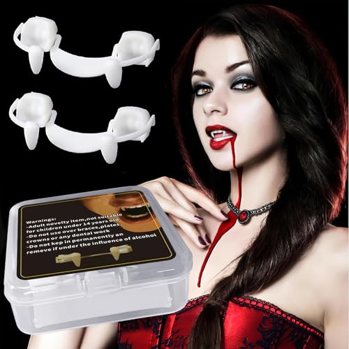 2 Paar Retractable Vampire Fangs, Vampir Zähne, einziehbare Halloween Vampirzähne Reißzähne, Realistische Vampirzähne zum Aufstecken für Cosplay Karneval Party Kostüm (A) von Seqgante