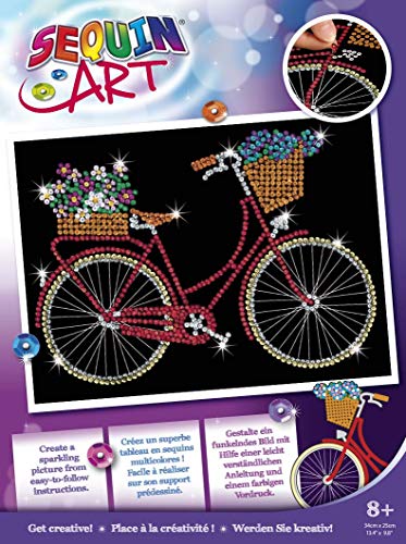 MAMMUT 8011956 - Sequin Art Purple Paillettenbild Fahrrad, Steckbild Kreativset, Komplettset mit Styropor Rahmen, Bildvorlage, Pailletten, Steckstifte und Anleitung, Bastelset für Kinder ab 6 Jahre von Sequin Art