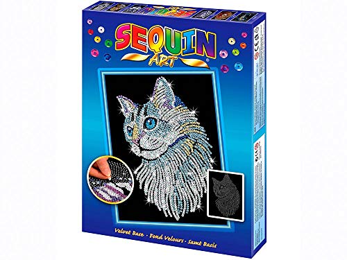 MAMMUT 8041711 - Sequin Art Paillettenbild Weiße Katze, Steckbild, Bastelset mit Styropor-Rahmen, samtige Bildvorlage, Pailletten, Steckstiften, Anleitung, für Kinder ab 8 Jahre von Mammut Spiel & Geschenk