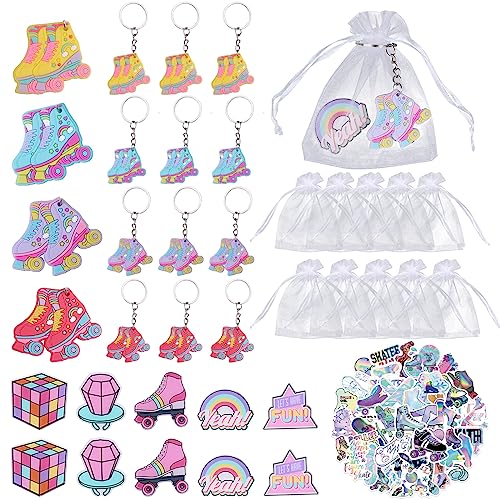 Roller Skate Party Favors, 86pcs Roller Skating Party Favors mit Schlüsselanhängern Acryl Pin Abzeichen Aufkleber, weiße Organza Säcke für Roller Skate Thema 90er Throwback Geburtstag Party Favors Roller Skate Party Favors, 86pcs Roller Skating Party Favors mit Schlüsselanhängern Acryl Pin Abzeichen Aufkleber, weiße Organza Säcke für Roller Skate Thema 90er Throwback Geburtstag Party Favors von Serencatcher