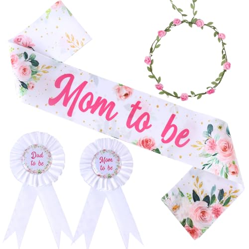 Serencatcher Blumen-Babyparty-Dekorationen für Mädchen, rosa Blumenmotiv für werdende Mütter, werdende Mütter, werdende Mütter, Blumenkrone, Stirnband für Blumen-Babyparty, Geschlechtsoffenbarung, von Serencatcher