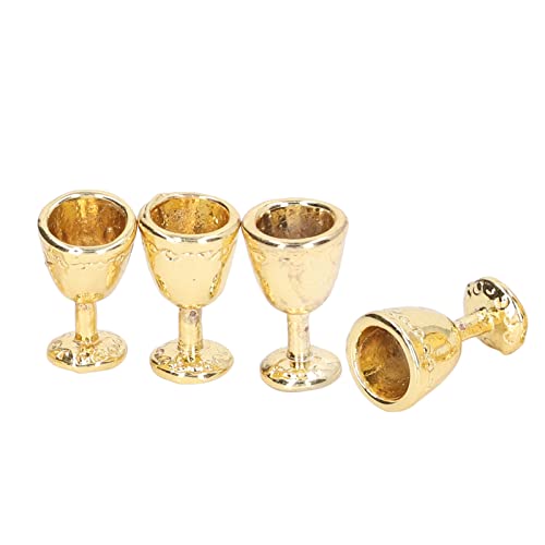 4 Stück Mini-Champagnerbecher, 1 bis 12 Puppenhaus, Exquisite Simulation, Puppenhaus, Weingläser, Tassen, dekorativ (4 Gold) von Serlium