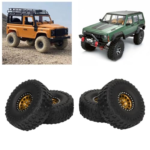 4PCS Rc Auto Reifen 1,9 Zoll Rc Crawler Gummi Reifen 12 Loch Aluminium Legierung Nabe Ersatz für scx10 1/10 Skala Rc LKW Auto (Gold) von Serlium