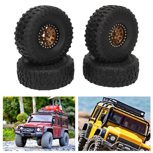 4PCS Rc Auto Reifen 1,9 Zoll Rc Crawler Gummi Reifen 12 Loch Aluminium Legierung Nabe Ersatz für scx10 1/10 Skala Rc LKW Auto (Kupfer) von Serlium