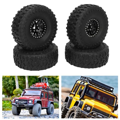 4PCS Rc Auto Reifen 1,9 Zoll Rc Crawler Gummi Reifen 12 Loch Aluminium Legierung Nabe Ersatz für scx10 1/10 Skala Rc LKW Auto (Schwarz) von Serlium