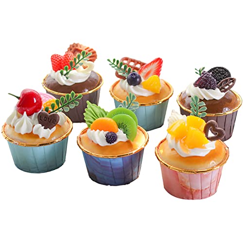 Serlium 6 Stück Gefälschtes Cupcake-Modell, 7X6cm Künstliche Obstkuchen-Dekoratives für Die Präsentation von Küchendekoration,Fotografie-Requisiten von Serlium