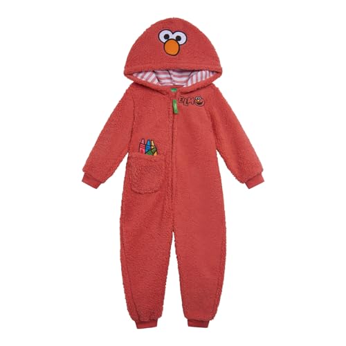 Sesame Street Cozy Sherpa-Kostüm mit Reißverschluss, Cosplay-Kostüm, Overall, Neugeborene bis Kleinkinder, Größen (Neugeborene - 4T), Elmo, Rot, 2T von Sesame Street