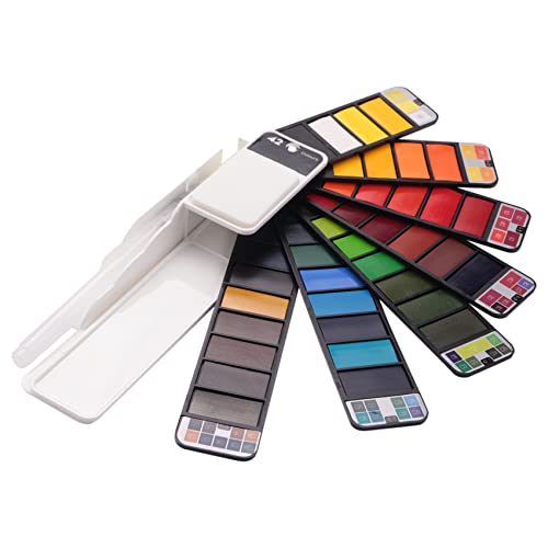 Sessleger 42 Farben Pigment-Set, Aquarellfarben, einfarbig, mit Wasserpinsel, für Zeichnungen, Aquarellmalerei, Kostüm, faltbar von Sessleger