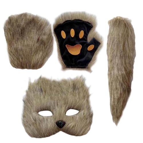 Setauoo Pelzige Masken, Pelzige therans-Masken Mit Schwanz Und Handschuhen, Pelzige Katzenmasken Halbgesichts-Fuchsmaske, Halloween Cosplay Kostüm Tiermasken Für Halloween, Ostern, Karneval, Cosplay von Setauoo