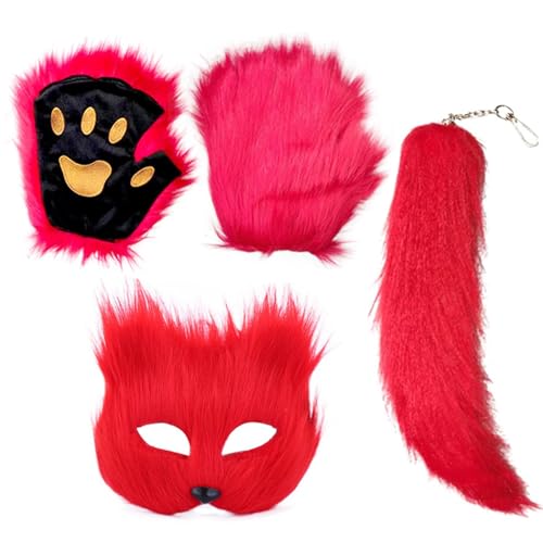 Setauoo Pelzige Masken, Pelzige therans-Masken Mit Schwanz Und Handschuhen, Pelzige Katzenmasken Halbgesichts-Fuchsmaske, Halloween Cosplay Kostüm Tiermasken Für Halloween, Ostern, Karneval, Cosplay von Setauoo