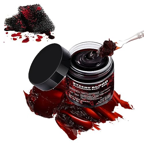 Fake Blood Halloween Kunstblut 60g Wundschorf Krustenblut Geronnenes Blutplasma inkl. 2 Schwamm Verkrustetes Kunstblut for Zombie Vampir Halloween Karneval Fasnacht Halloween SFX Schminke von SeunKieer