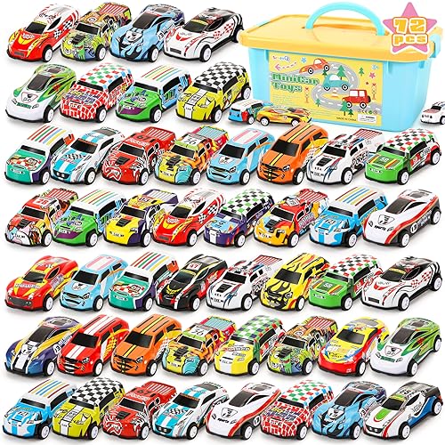 SevenQ Toy Cars Party Favors for Kids, 72Pcs Pull Back Cars Playsets with Storage Box, Mini Toys Race Cars for Kids Goodie Bags Toddler Toys Bulk Prizes Rewards von SevenQ