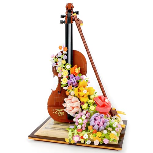 Seyaom Beleuchteter Violinstrauß Mikro-Baustein-Set, Immoral Flower Violin Mini-Bauset für Erwachsene, Jungen, Mädchen ab 10 Jahren,(950 Stück) von Seyaom