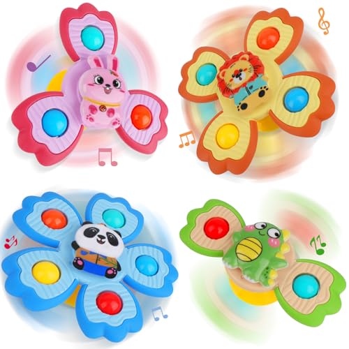 Seyaom Saugnapf Spielzeug Baby, 4 Stück Fidget Spinner Baby, Saugnapf Spinner Kinder, Baby Spinner mit Saugnapf, Sensorik Spielzeug, Badespielzeug, für ab 3 Jahr von Seyaom